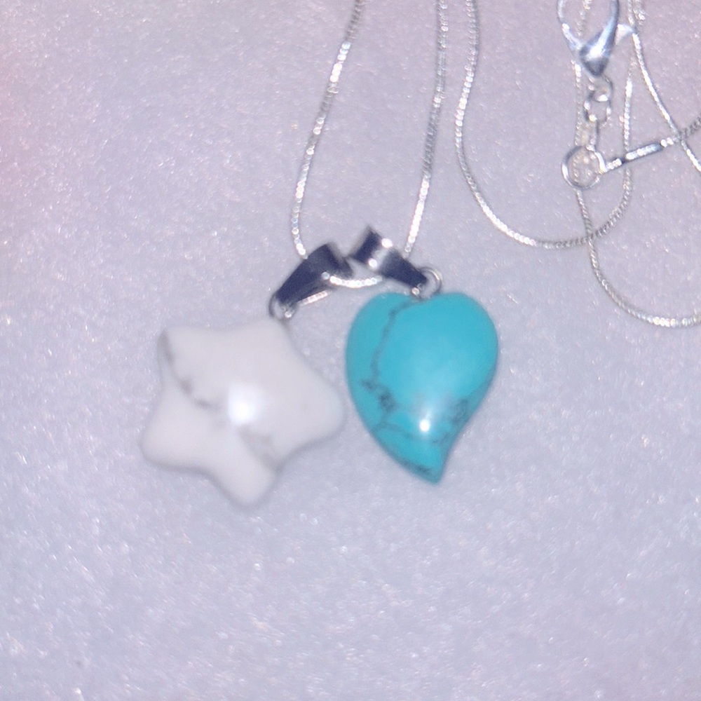 Boho hippie Howlite Crystal Star & Turquoise heart Sterling Silver 16” …